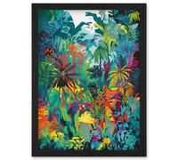 Artery8 Rainforest Landscape Vibrant Multicoloured Nature Artwork Framed Wall Art Print A4 in Black Artery8 Black