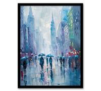 Artery8 Rainy New York Abstract Cityscape Oil Painting Living Room Artwork Framed Wall Art Print A4
