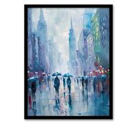 Artery8 Rainy New York Abstract Cityscape Oil Painting Living Room Artwork Framed Wall Art Print A4