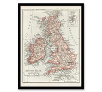Artery8 Rand Mcnally & Co Framed Wall Art Vintage 1900 British Isles Map in White | Size: A3 Artery8 White A3
