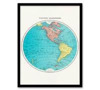 Artery8 Rand McNally & Co Framed Wall Art Print Western Hemipshere 1908 Map in White | Size: A3 Artery8 White A3