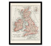 Artery8 Rand Mcnally & Co Framed Wall Art Vintage 1900 British Isles Map in White | Size: A4 Artery8 White A4