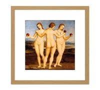 Artery8 Raphael Three Graces Greek Mythology Painting 8X8 Inch Square Wooden Framed Wall Art Print Picture with Mount in Light Oak Artery8 Light Oak