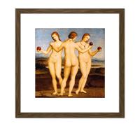 Artery8 Raphael Three Graces Greek Mythology Painting 8X8 Inch Square Wooden Framed Wall Art Print Picture with Mount in Brown Artery8 Brown