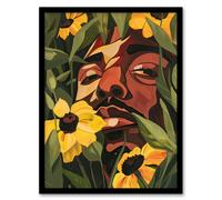 Artery8 Rapper Yellow Flowers Music Portrait Painting Framed Art Print in Green | Size: W12" x H16" Artery8 Green W12" x H16"