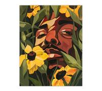 Artery8 Rapper Yellow Flowers Music Portrait Painting Wall Art Print in Green | Size: W12" x H16" Artery8 Green W12" x H16"