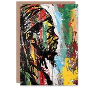 Artery8 Rastafari Man Portrait Modern Colourful Painting Birthday Art Card Artery8 Multicolor