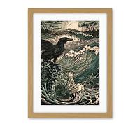 Artery8 Raven and Crashing Waves Coastal Sunrise Landscape Artwork Framed Wall Art Print 18X24 Inch