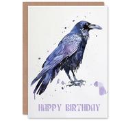 Artery8 Raven Bird Blue Purple Watercolour Portrait Blank For Him Or Her Art Birthday Card