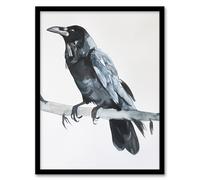 Artery8 Raven Bird on Tree Branch Bright Watercolour Living Room Artwork Framed Wall Art Print 18X24 Inch
