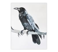 Artery8 Raven Bird on Tree Branch Bright Watercolour Living Room Extra Large XL Wall Art Poster Print