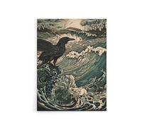 Artery8 Raven & Crashing Waves Seascape Canvas Wall Art Print in Blue | Size: W18" x H24" Artery8 Blue W18" x H24"