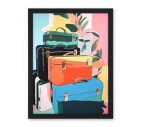 Artery8 Ready for Holiday Linocut Travel Bags Suitcases Bright Preppy Aesthetic Artwork Framed Wall Art Print 18X24 Inch