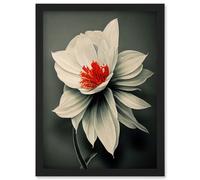 Artery8 Realistic Greyscale Macro Flower Floral Bloom with Orange Red Stamen Artwork Framed Wall Art Print A4 in Black Artery8 Black