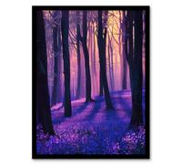 Artery8 Realistic Purple Bluebell Forest Artwork Dawn Sun Framed Art Print | Size: W12" x H16" Artery8 Purple W12" x H16"