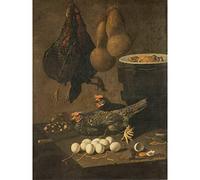 Artery8 Recco Still Life With Chickens And Eggs Painting Premium Wall Art Canvas Print 18X24 Inch