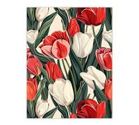 Artery8 Red and White Tulip Flowers Blooms Floral Design For Living Room Large Wall Art Poster Print Thick Paper 18X24 Inch