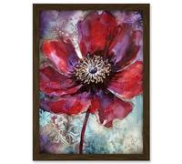 Artery8 Red Anemone Flower Bloom Watercolour Illustration Artwork Framed A3 Wall Art Print
