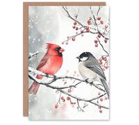 Artery8 Red Cardinal Chickadee Bird Winter For Child Kids Xmas Festive Christmas Card