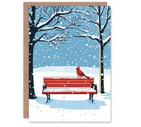 Artery8 Red Cardinal Park Bench Snow Winter Scene Blank For Him Or Her Art Xmas Festive Christmas Card