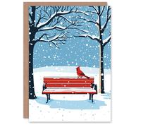 Artery8 Red Cardinal Park Bench Snow Winter Scene Blank For Him Or Her Art Xmas Festive Christmas Card