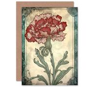 Artery8 Red Carnation Art Nouveau for Wife Her Mum Sister Daughter Mom Gran Nan Birthday Thank You Valentines Day Blank Art Greeting Card