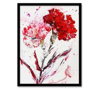 Artery8 Red Carnation Flower Abstract Watercolour Living Room Artwork Framed Wall Art Print A4