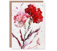 Artery8 Red Carnation Flower Abstract Watercolour Greeting Birthday Card Him Her All Blank