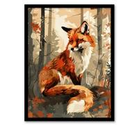 Wall Art Print Red Fox Autumn Forest Landscape Portrait Design Art Framed Poster Artery8 Black A4