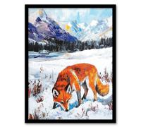Red Fox in Snowy Mountain Winter Landscape Framed Art Print Artery8 Orange A4