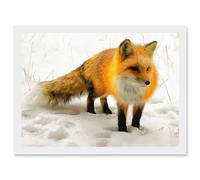 Artery8 Red Fox In Winter Snow A4 Artwork Framed Wall Art Print