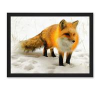 Red Fox In Winter Snow A4 Artwork Framed Wall Art Print Artery8 Black One Size