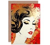 Artery8 Red Gold Art Nouveau 1920s for Wife Her Mum Sister Daughter Mom Gran Nan Birthday Thank You Mothers Day Blank Art Greeting Card