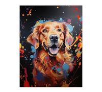 Artery8 Red Golden Retriever Dog Lover Gift Pet Portrait Orange Blue on Black Artwork Painting Extra Large XL Wall Art Poster Print