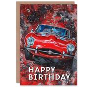 Artery8 Red Iconic Sports Car Modern Abstract Painting Blank For Him Or Her Art Birthday Card