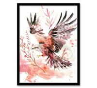 Red Kite in Flight Light Watercolour Painting Framed Art Print Artery8 Red A4