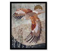 Artery8 Red Kite in Flight Stylised Animal Painting Framed Art Print in Grey | Size: A4 Artery8 Grey A4