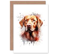 Artery8 Red Labrador Retriever Lovers Gift Watercolour Pet Portrait Painting Artwork Sealed Greeting Card Plus Envelope Blank inside