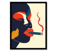 Artery8 Red Lips Smoking Abstract Portrait Woman Living Room Artwork Framed Wall Art Print A4