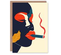 Artery8 Red Lips Smoking Abstract Portrait Woman Greeting Birthday Card Him Her All Blank