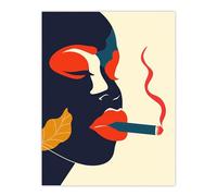 Artery8 Red Lips Smoking Abstract Portrait Woman Living Room Large Wall Art Poster Print Thick Paper 18X24 Inch