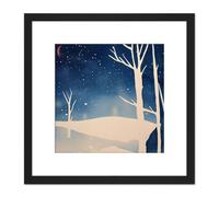 Artery8 Red Moon Starry Night Snowy Winter Forest Landscape Watercolour Painting Square Wooden Framed Wall Art Print Picture 8X8 Inch in Black Artery8 Black
