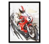 Artery8 Red Motorcycle Race Sport Event Watercolour Framed Wall Art | Size: A4 Artery8 Red A4