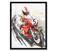 Artery8 Red Motorcycle Race Sport Event Watercolour Man Cave Artwork Framed Wall Art Print A4