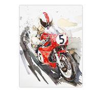 Artery8 Red Motorcycle Race Sport Event Watercolour Man Cave Extra Large XL Wall Art Poster Print
