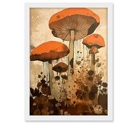 Artery8 Red Mushroom Fungi Earthy Pastel Colour Cottagecore Rustic Kitchen Decor Artwork Framed A3 Wall Art Print