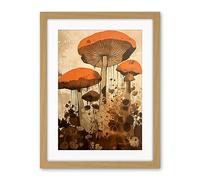 Artery8 Red Mushroom Fungi Earthy Pastel Colour Cottagecore Rustic Kitchen Decor Artwork Framed Wall Art Print 18X24 Inch