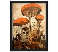 Artery8 Red Mushroom Fungi Earthy Pastel Colour Cottagecore Rustic Kitchen Decor Artwork Framed Wall Art Print A4