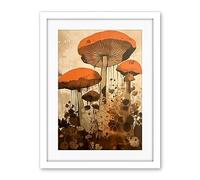 Artery8 Red Mushroom Fungi Earthy Pastel Colour Cottagecore Rustic Kitchen Decor Artwork Framed Wall Art Print 18X24 Inch