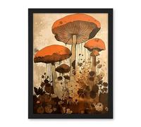Artery8 Red Mushroom Fungi Earthy Pastel Colour Cottagecore Rustic Kitchen Decor Artwork Framed Wall Art Print 18X24 Inch